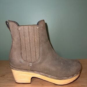 Frye Brown Leather Mules with Wooden Heel